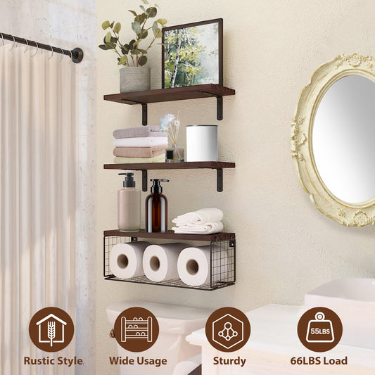 2-in-1 floating bathroom shelves with basket – view 1