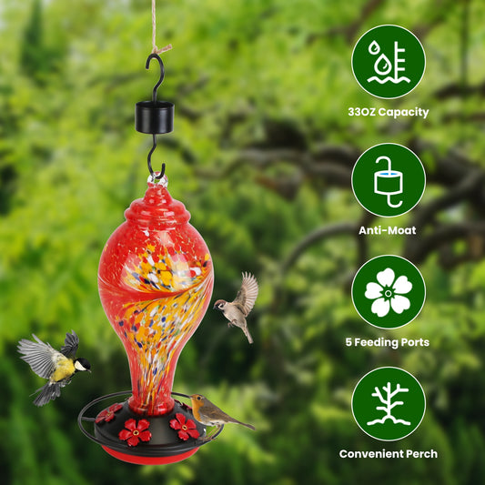 Hand-blown glass hummingbird feeder 33 oz – view 1