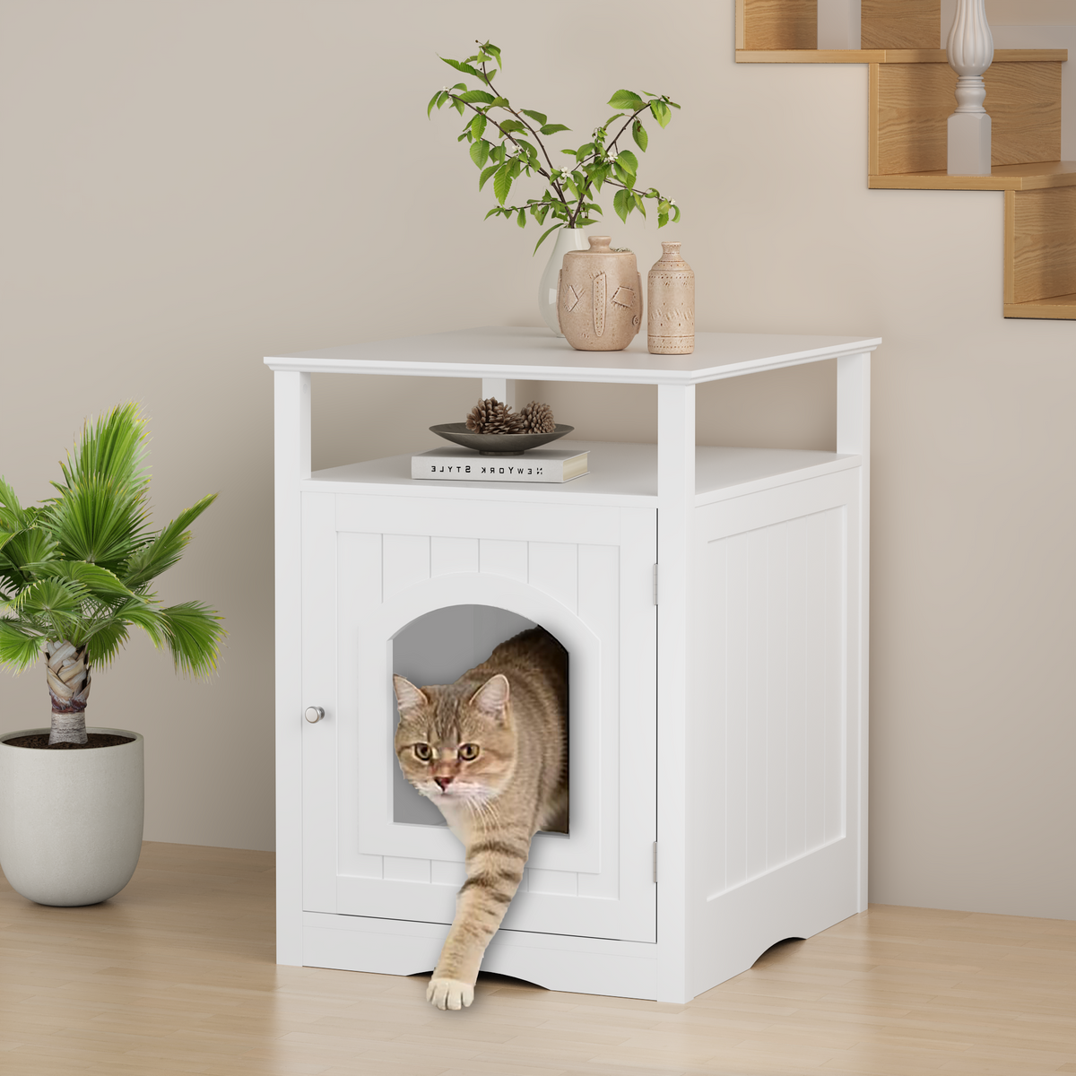 Litter box furniture styled as a side table