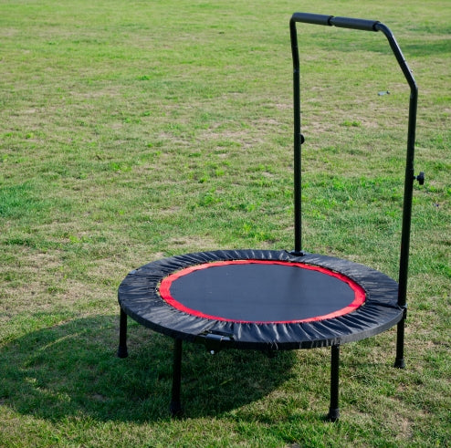 Indoor fitness trampoline with handlebar