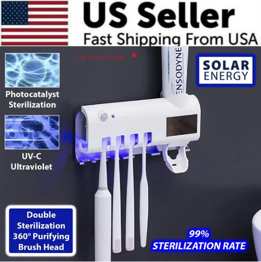 Wall-mounted UV toothbrush holder with toothpaste dispenser – view 2