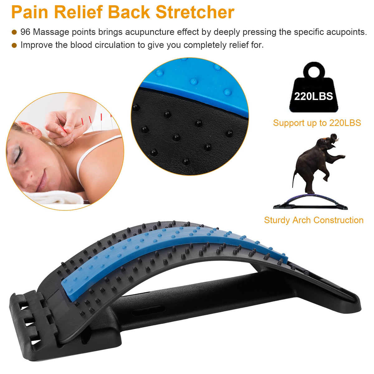 Back stretcher with 3 adjustable height levels