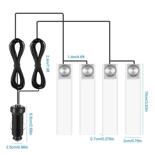 4-piece blue car interior LED atmosphere lights – view 3
