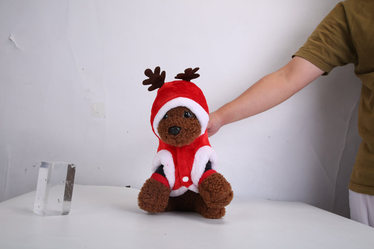 Dog wearing Santa reindeer Christmas hoodie