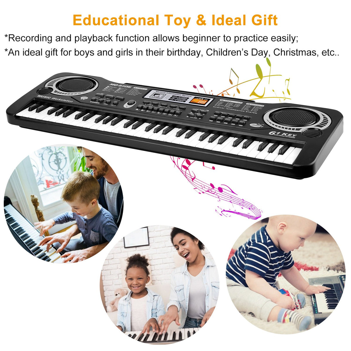 Kids 61-key electronic keyboard with 16 tones