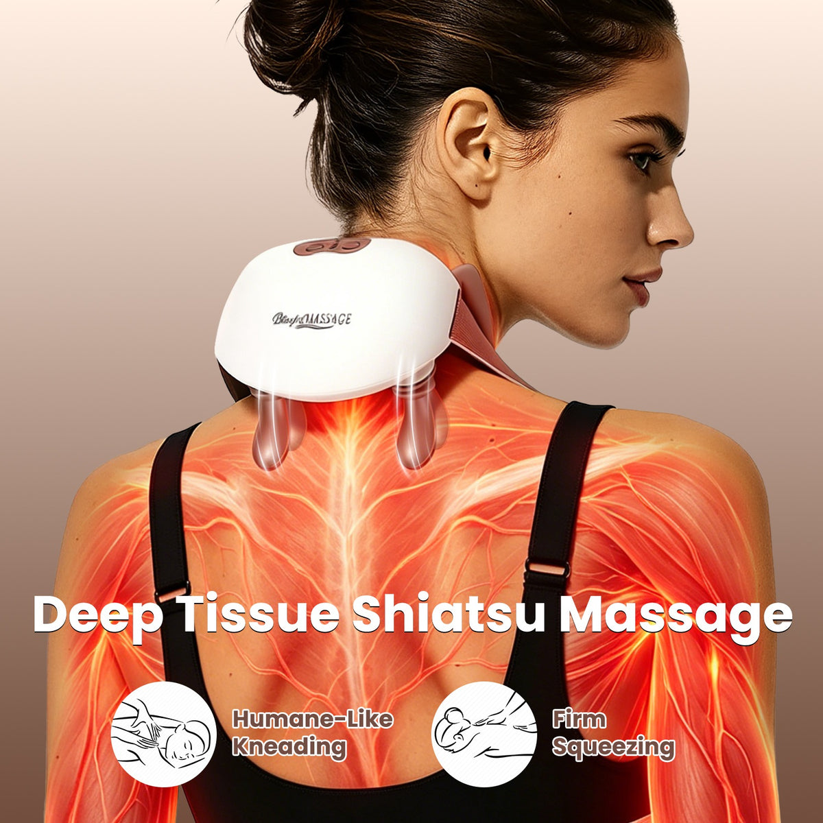 Human-like shiatsu neck massager worn on neck