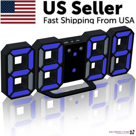 3D LED digital alarm clock for wall and desk – view 2