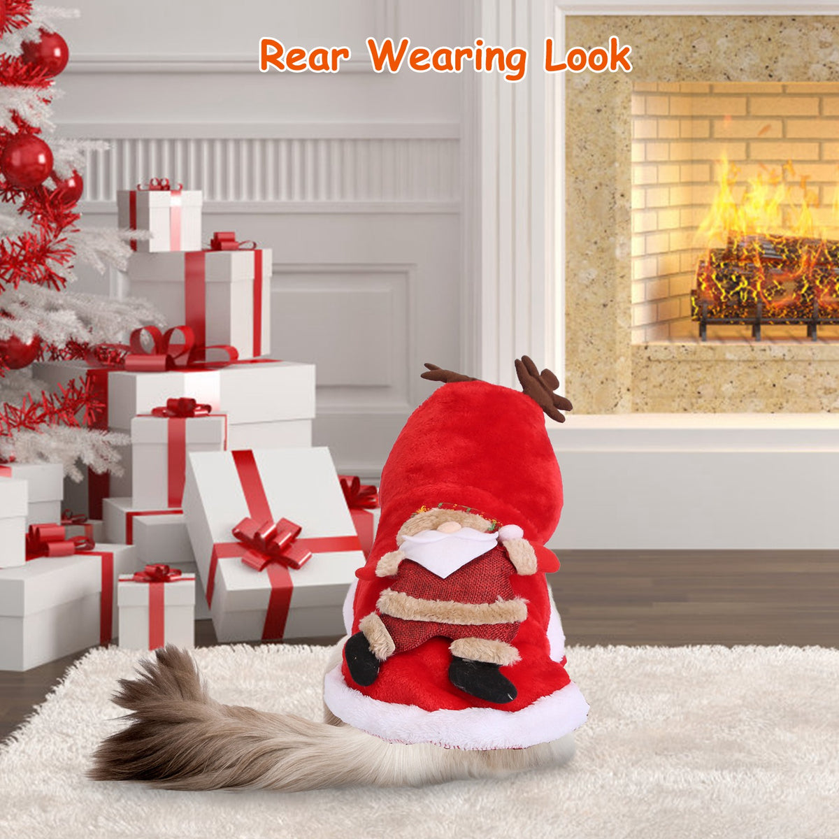 Cat Christmas costume with reindeer antlers hood
