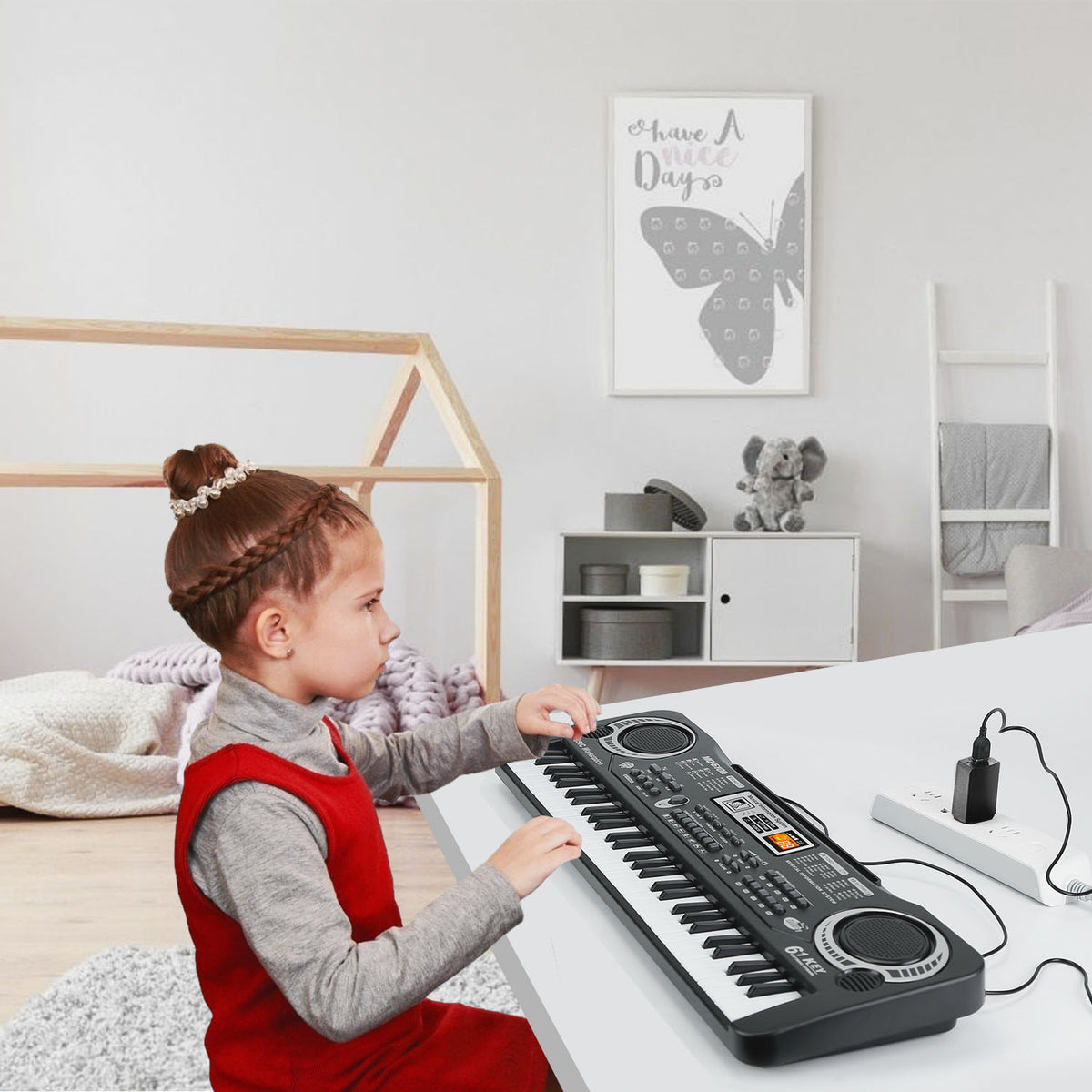 Digital piano keyboard with 10 rhythms and 6 demo songs
