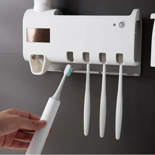 Wall-mounted UV toothbrush holder with toothpaste dispenser – view 3