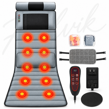 Rolvik Full Body Massage Mat with Heat – 10 Vibration Motors, Neck Massager & Lumbar Pillow, 3 Timers