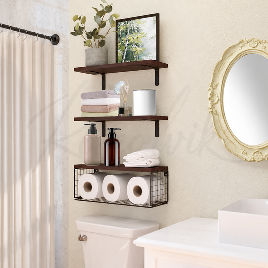Rolvik 2-in-1 Floating Bathroom Shelves with Storage Basket