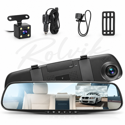 Rolvik Mirror Dash Cam Front and Rear – 4.3" Screen, 1080P, Backup Camera, Night Vision & Parking Mode