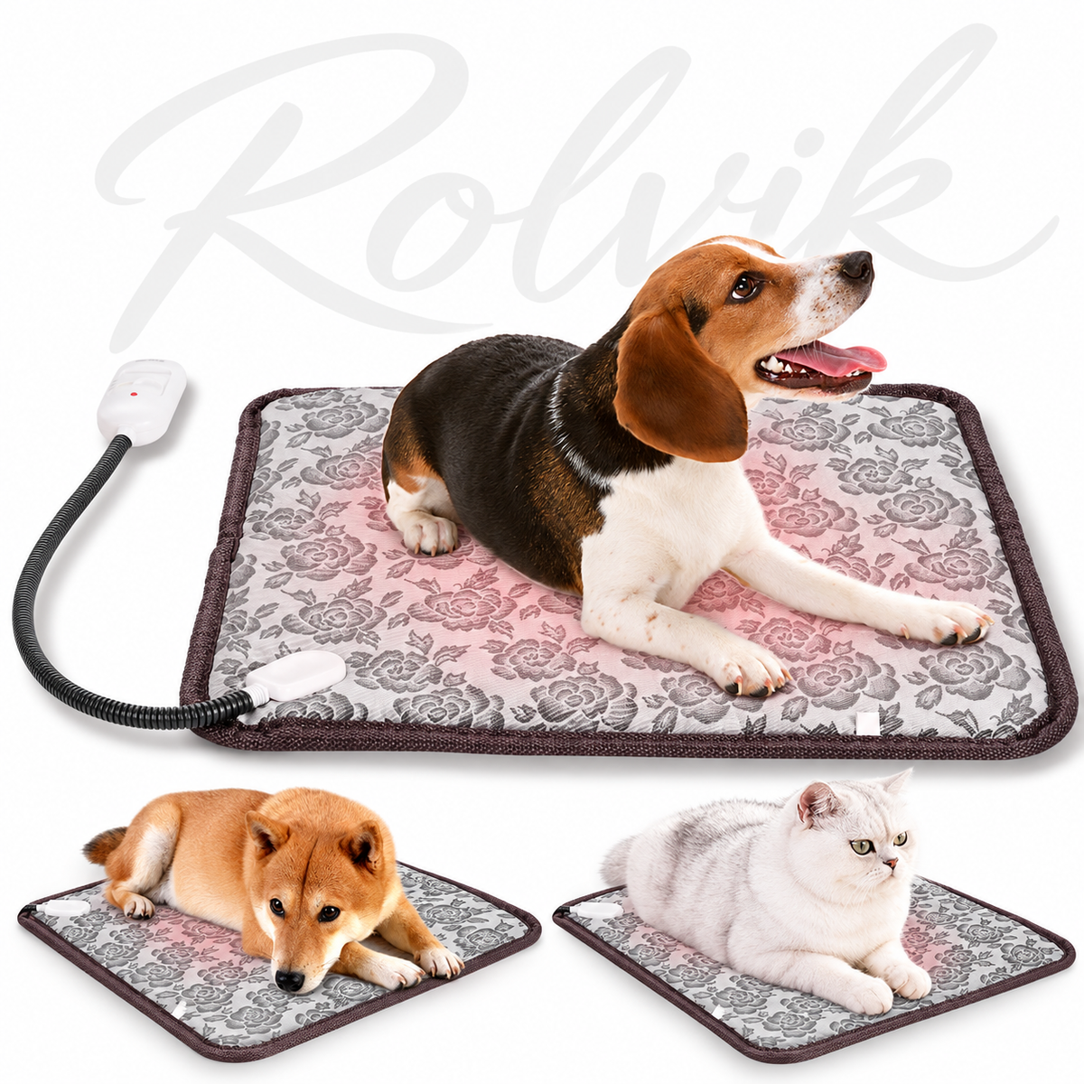 Rolvik Pet Heating Pad – Waterproof Electric Warming Mat for Dogs & Cats with Chew-Resistant Cord