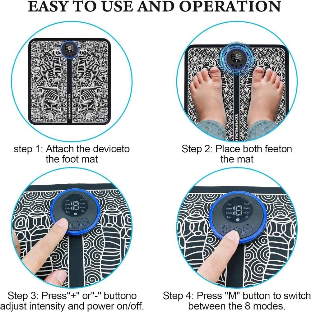 Foot massager mat buttons and LCD display