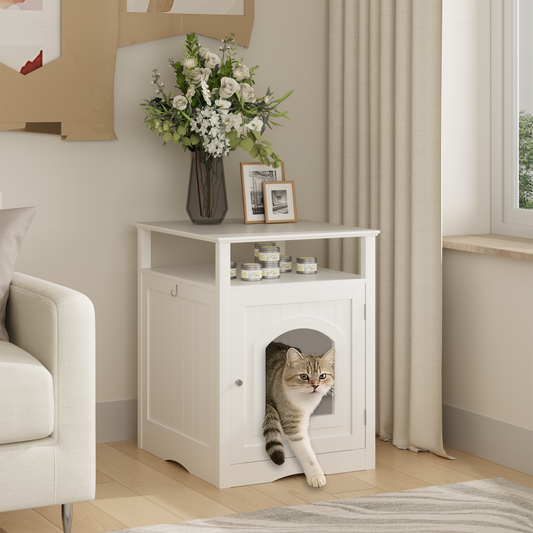 Rolvik white wooden hidden litter box enclosure cabinet