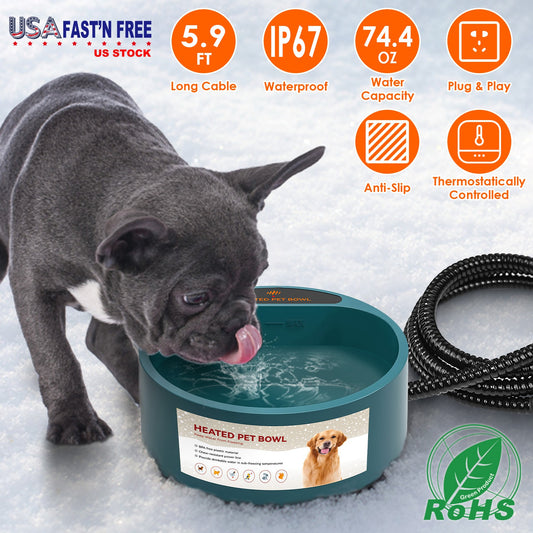 Rolvik army green heated pet water bowl for dogs and cats