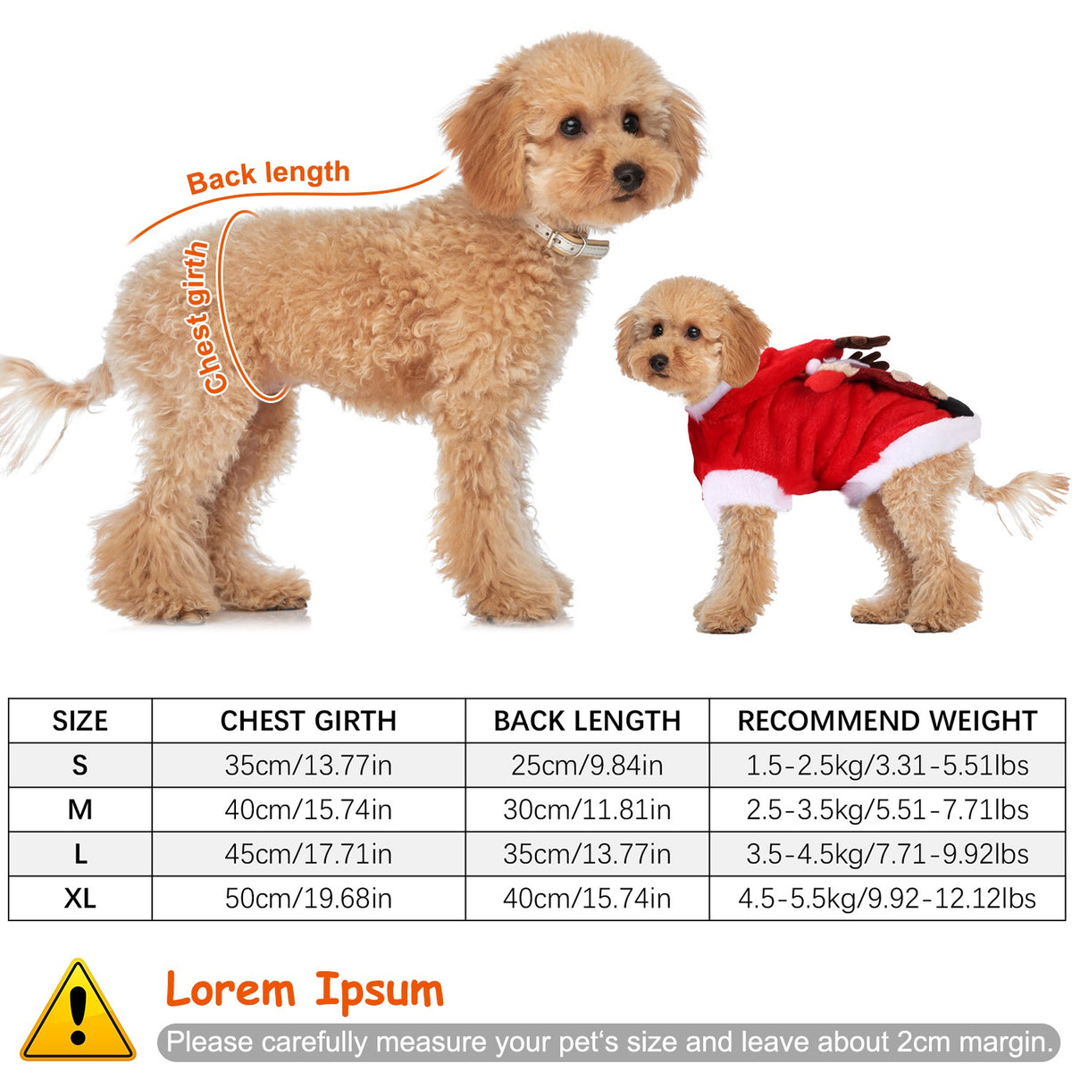 Pet Christmas hoodie with 3D reindeer antlers in sizes S to XL