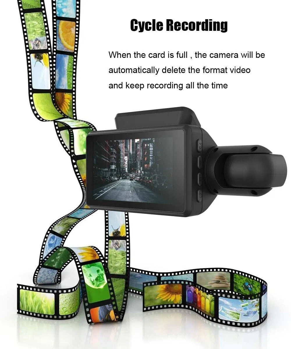 Full HD 1080P front and 720P inside recording on the dash cam screen