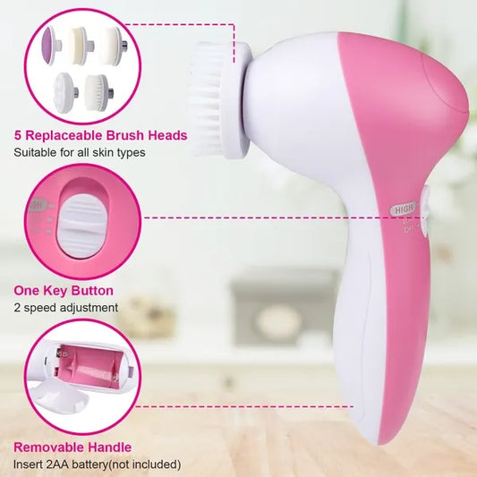 Waterproof facial cleansing brush with 5 heads – view 2