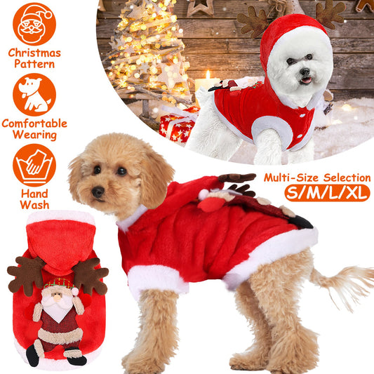 Rolvik red Santa reindeer Christmas costume on a small dog