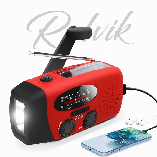 Hand crank solar emergency radio and power bank – view 1